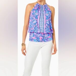 Lilly Pulitzer Pink & Blue Chain Top Size Large P2P 22”